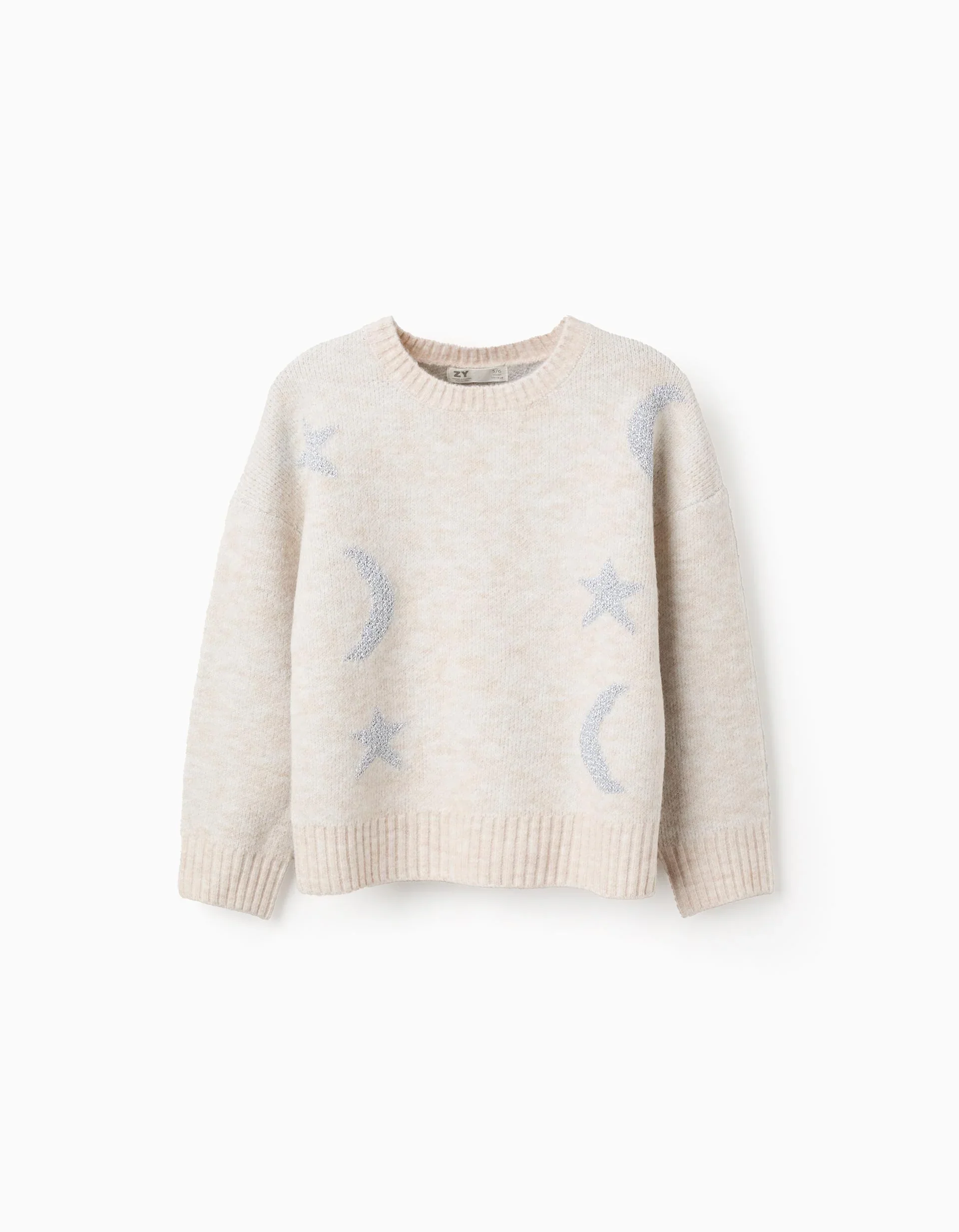 Jersey niña de punto con luna y estrellas de lúrex beige