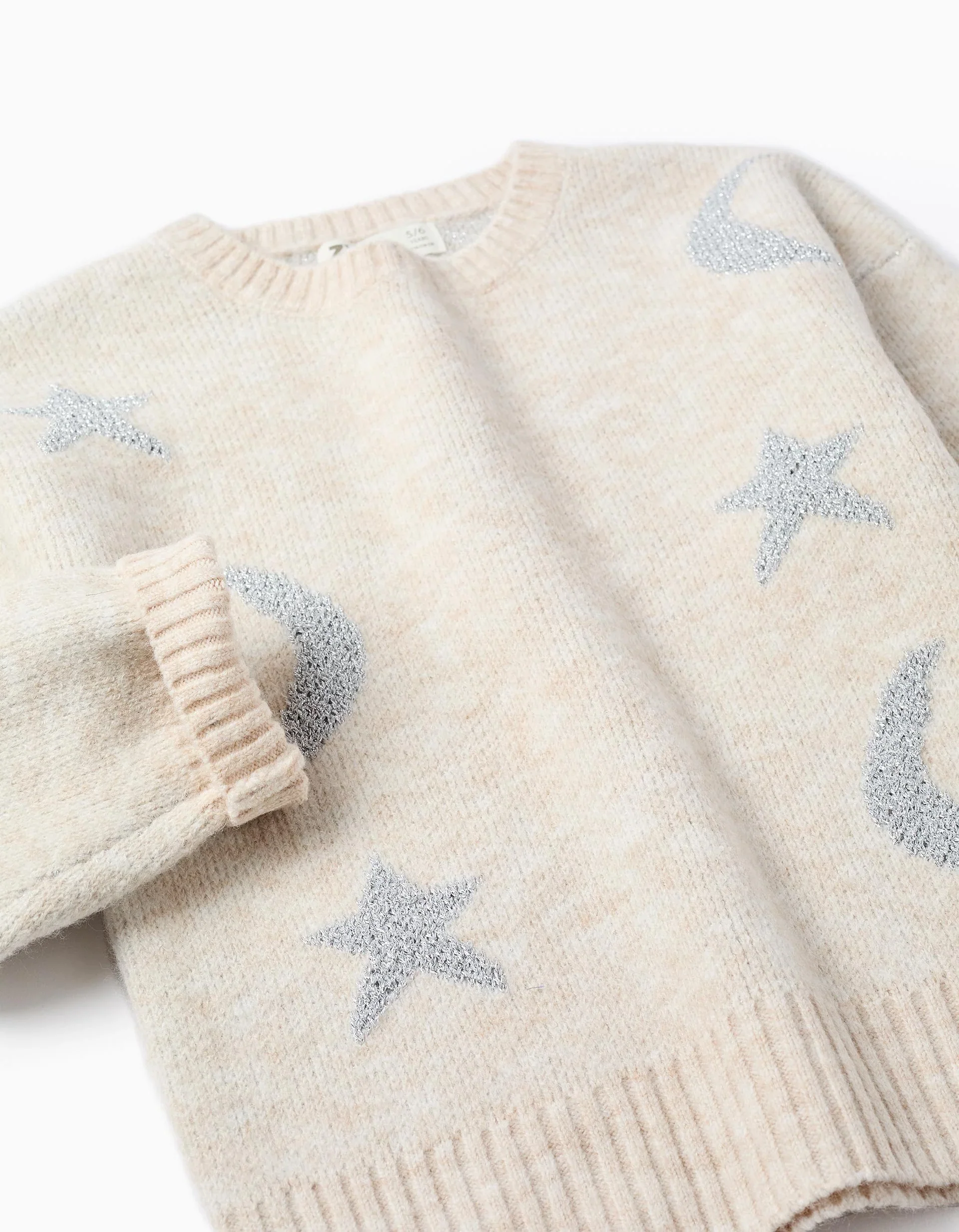 Jersey niña de punto con luna y estrellas de lúrex beige - Imagen 3